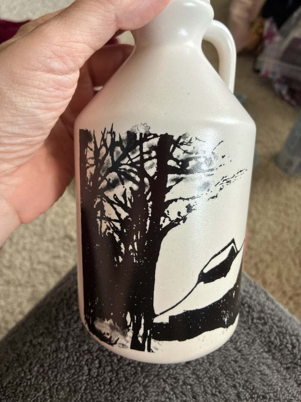 Atelier Trema Handcrafted Stoneware Maple Syrup Jar with Tree Graphic A655